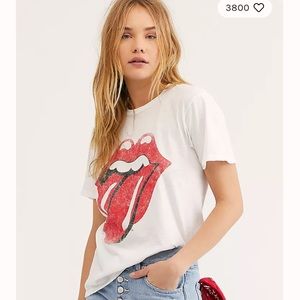 Free People yellow Rolling Stones tee